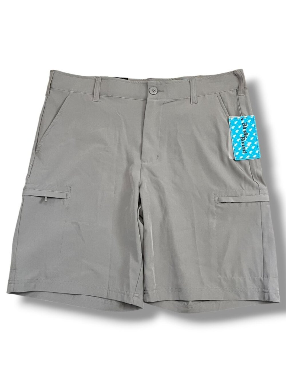 NWT Birdie Bound Men's Gray Athletic Cargo Gold Shorts 9" Inseam Size 34